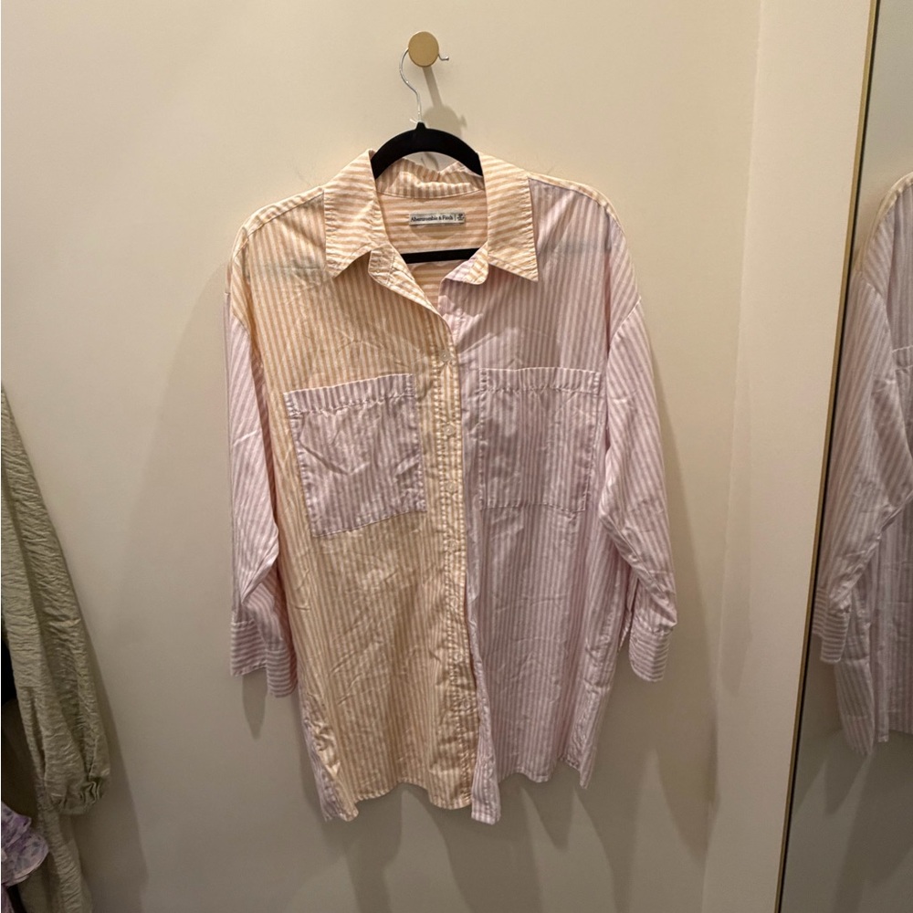 Abercrombie & Fitch Pink and Orange Striped Button-Down Shirt